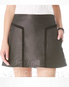 Geometric Contrast Leather Skirt - # 424
