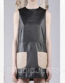 Contrast Patch Pocket Leather Dress - # 770