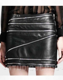Zig Zag Zipper Leather Skirt - # 448