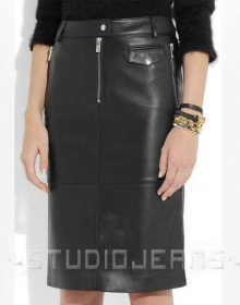 Beckley Zip Detail Leather Skirt - # 402